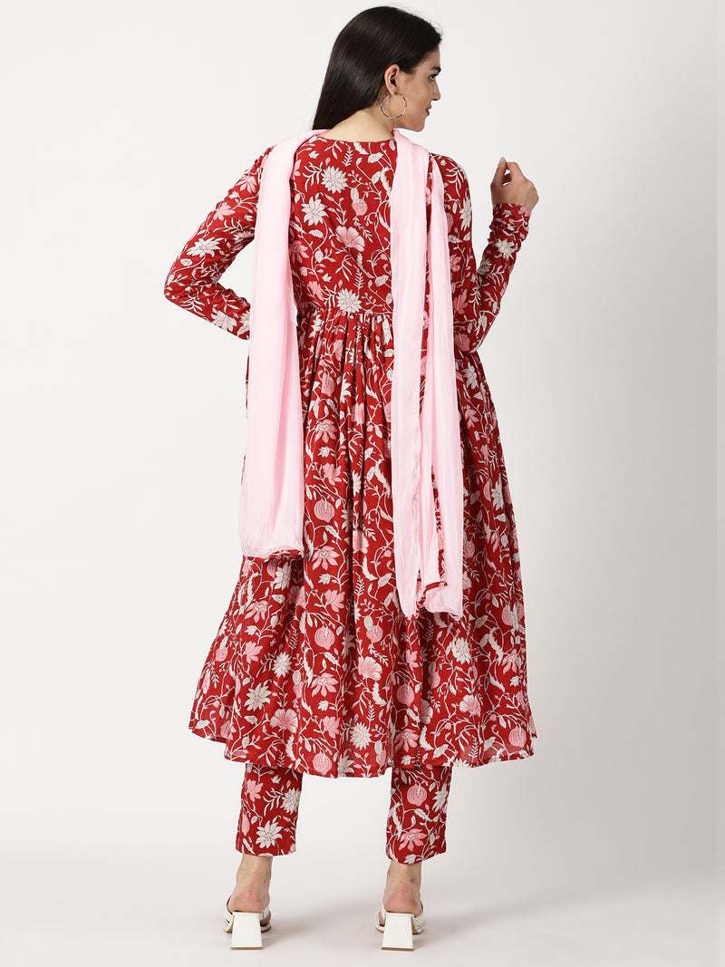 Hand Block Printed Anarkali Suit Set