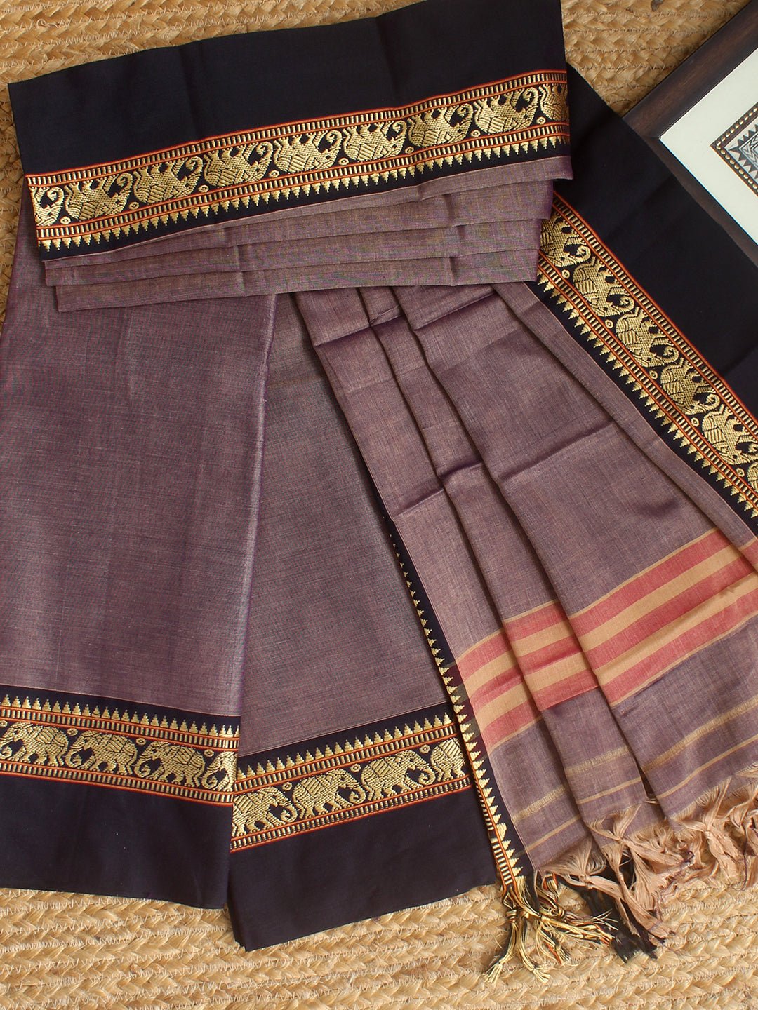 Blue and Green Dharwad Cotton Dress Material With Woven Borders main image 0