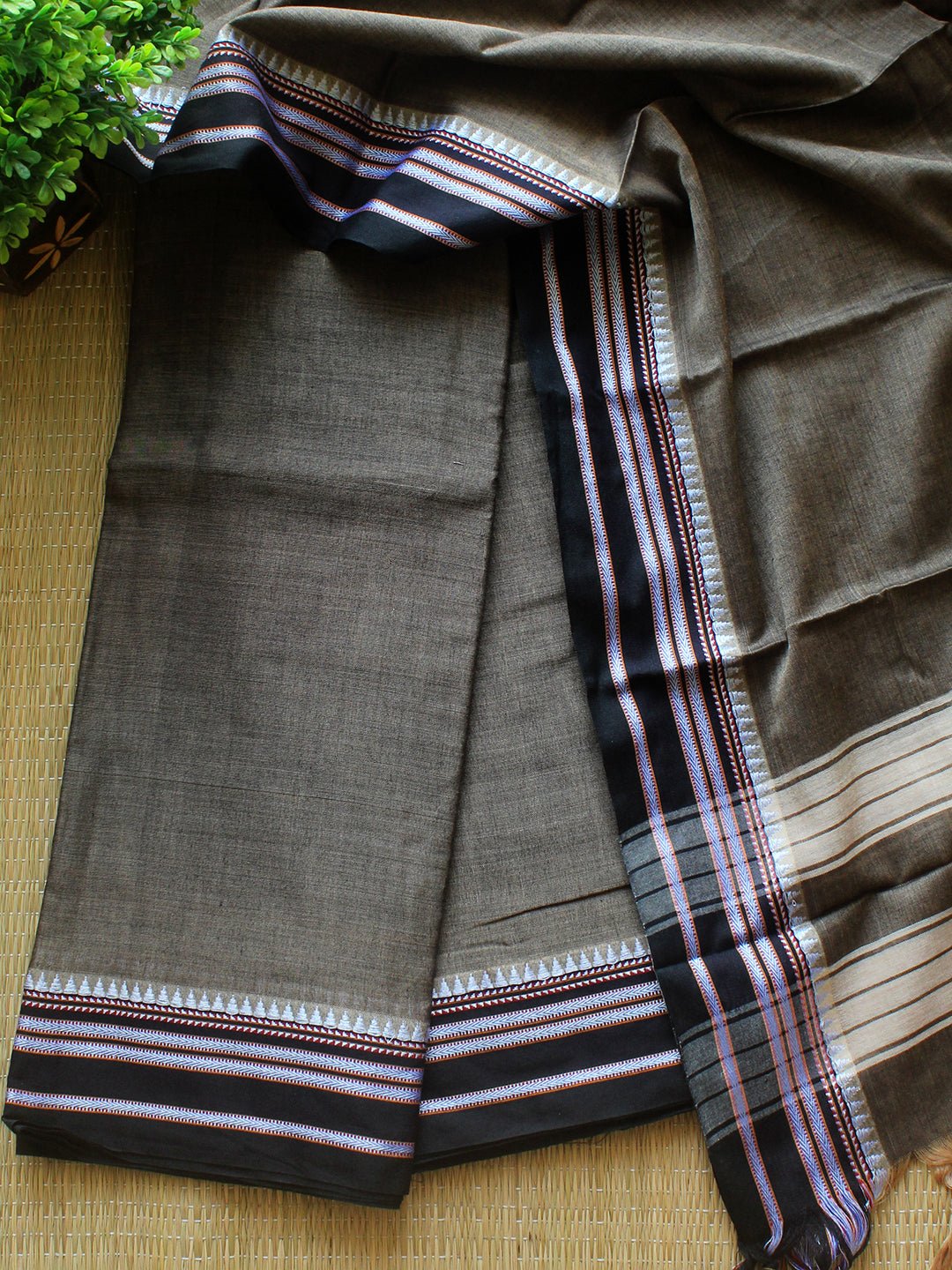 Grey - 3pc Cotton Unstitched Dharwad Dress Material with Border 08 main image 0