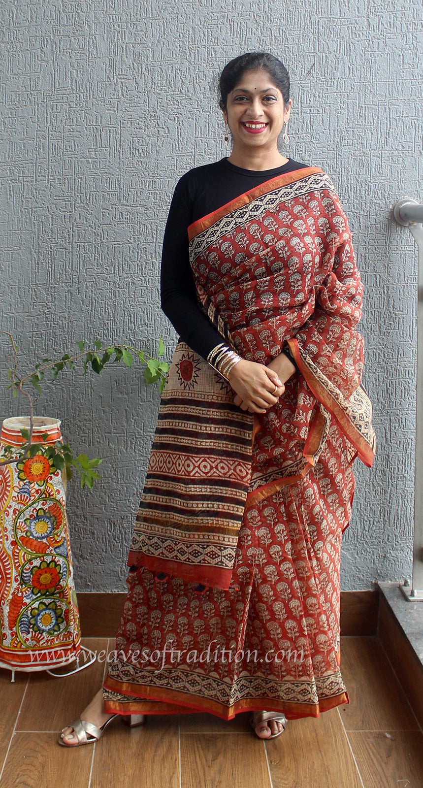 Bagru Ajrakh Hand Block Printed Dress Material With Kota Doria Dupatta