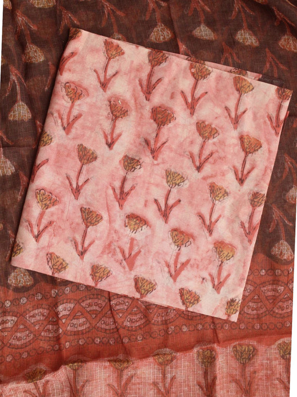 Hand Block Printed Dress Material With Kota Doria Dupatta