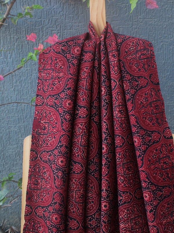 Red Bhujodi Handloom Pure Wool Ajrakh Hand Block Printed Stole