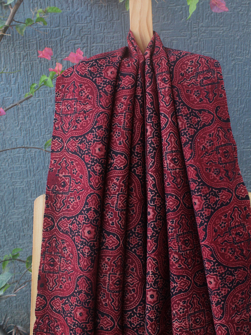 Red Bhujodi Handloom Pure Wool Ajrakh Hand Block Printed Stole