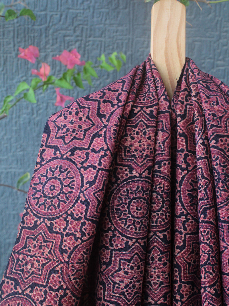 Red Bhujodi Handloom Pure Wool Ajrakh Hand Block Printed Stole