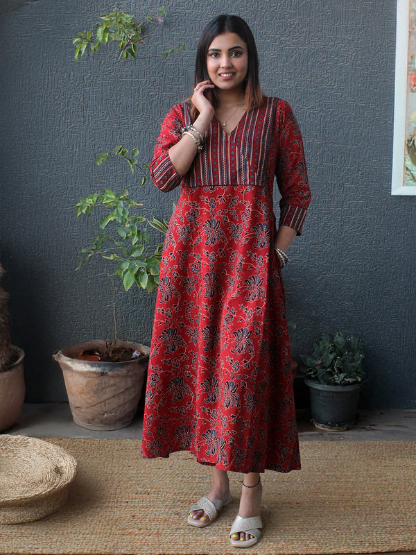 Alana Ajrakh Hand Block Printed A-Line Cotton Kurta