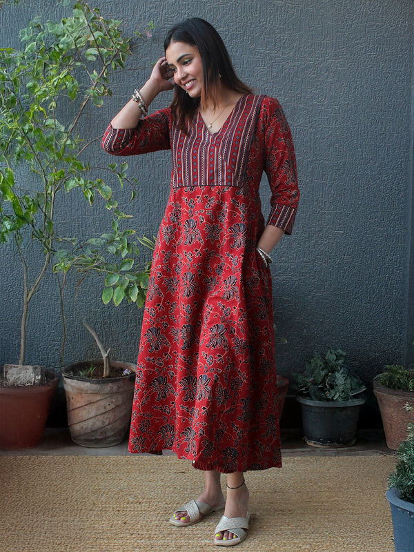 Alana Ajrakh Hand Block Printed A-Line Cotton Kurta