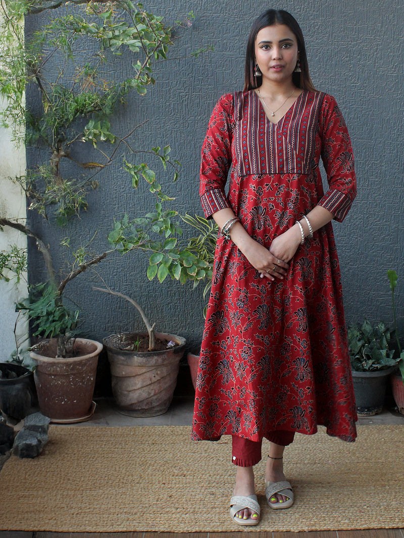 Alana Ajrakh Hand Block Printed A-Line Cotton Kurta