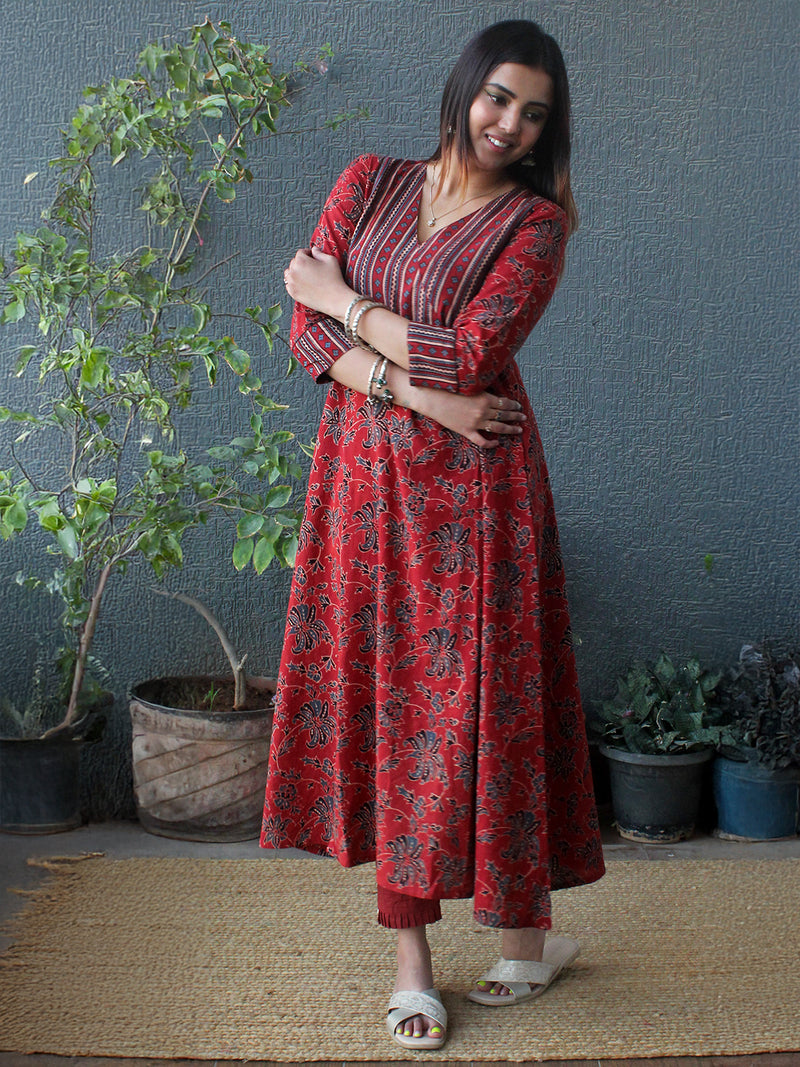 Alana Ajrakh Hand Block Printed A-Line Cotton Kurta
