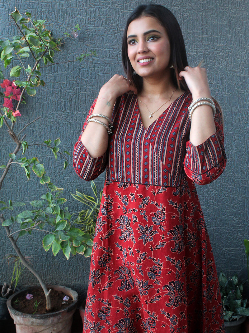 Alana Ajrakh Hand Block Printed A-Line Cotton Kurta