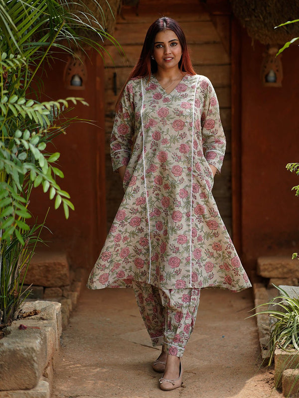 Annie Bagru Hand Block Printed Coord Set with Afghan Salwar - Weaves of Tradition