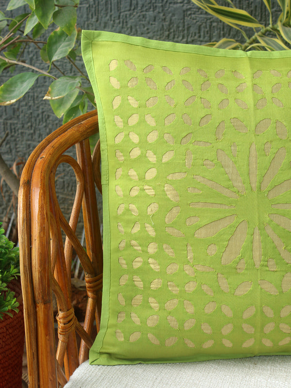Green Chanderi Silk Applique Cushion Cover