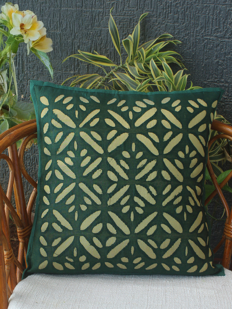 Green Chanderi Silk Applique Cushion Cover