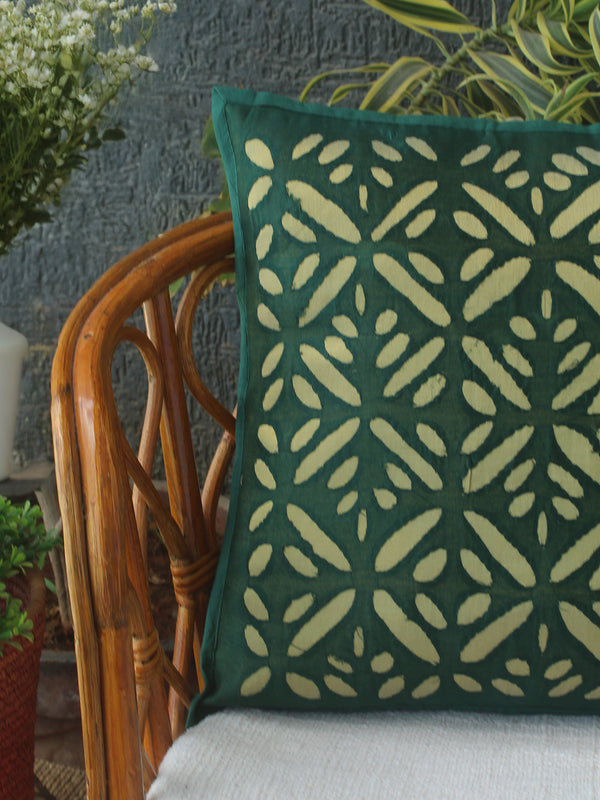 Green Chanderi Silk Applique Cushion Cover