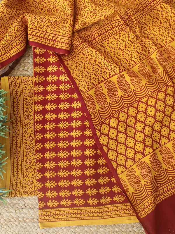 Maroon Bagh Hand Block Printed Pure Cotton Dress Material
