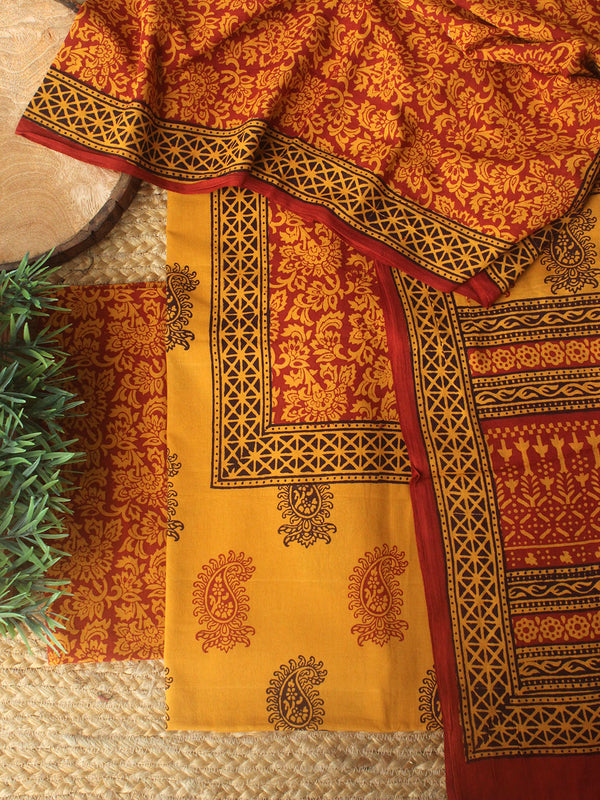 Mustard Bagh Hand Block Printed Pure Cotton Dress Material