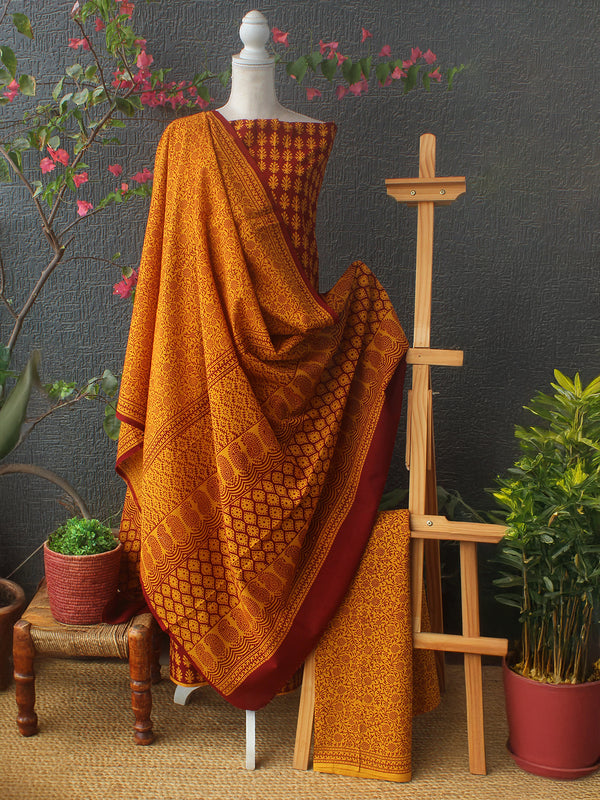 Maroon Bagh Hand Block Printed Pure Cotton Dress Material