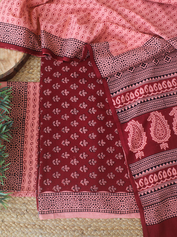 Maroon Bagh Hand Block Printed Pure Cotton Dress Material