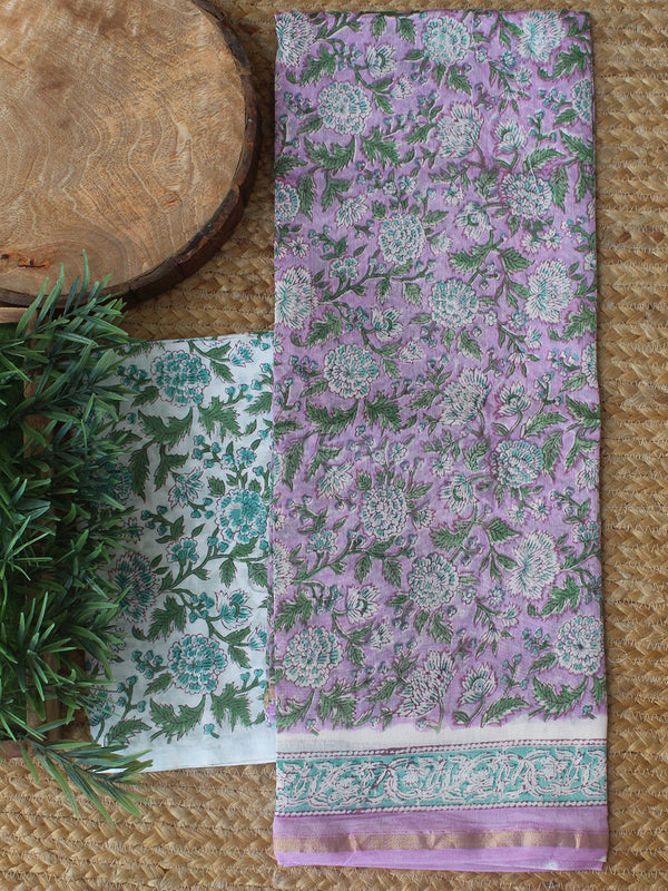 Violet Bagru Hand Block Printed Chanderi Dress Material