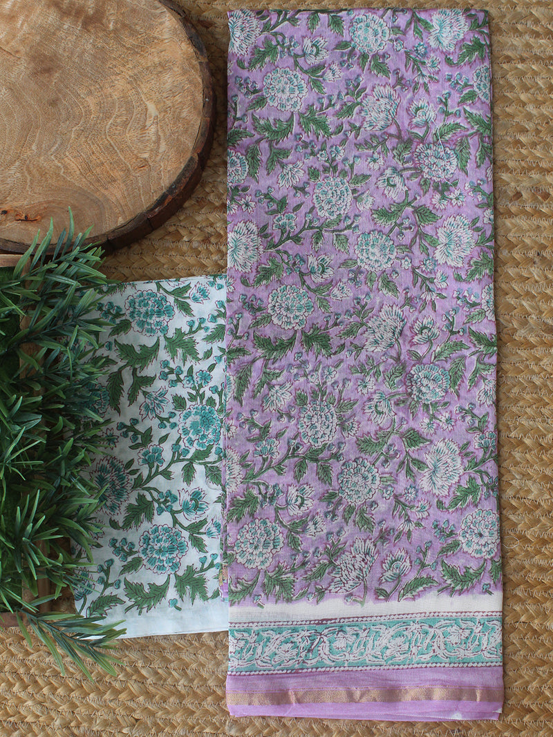 Violet Bagru Hand Block Printed Chanderi Dress Material