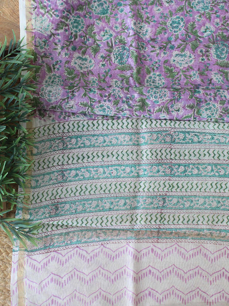 Violet Bagru Hand Block Printed Chanderi Dress Material