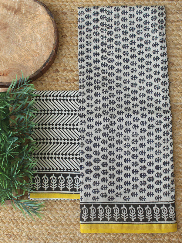 Off-White Bagru Hand Block Printed Chanderi Dress Material