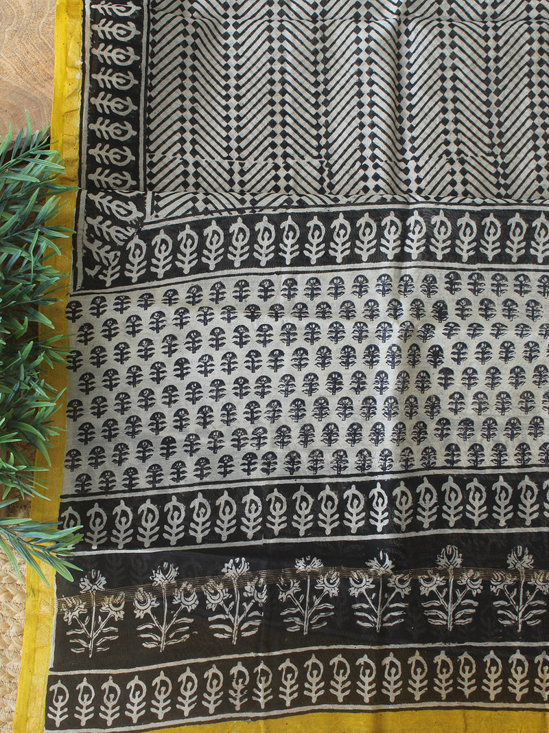 Off-White Bagru Hand Block Printed Chanderi Dress Material