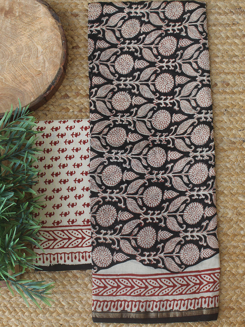 Off-White Bagru Hand Block Printed Chanderi Dress Material