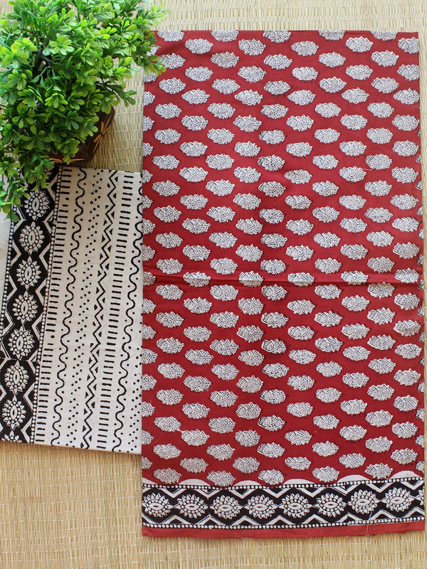 Maroon Bagru Hand Block Printed Cotton Dress Material with Kota Doria Dupatta - Weaves of Tradition