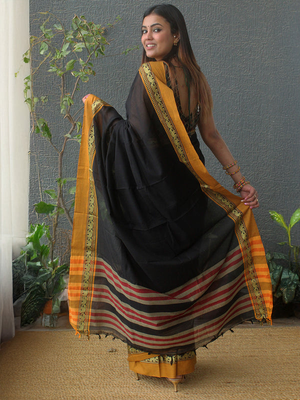 Black Narayanpet Mercerized Cotton Saree