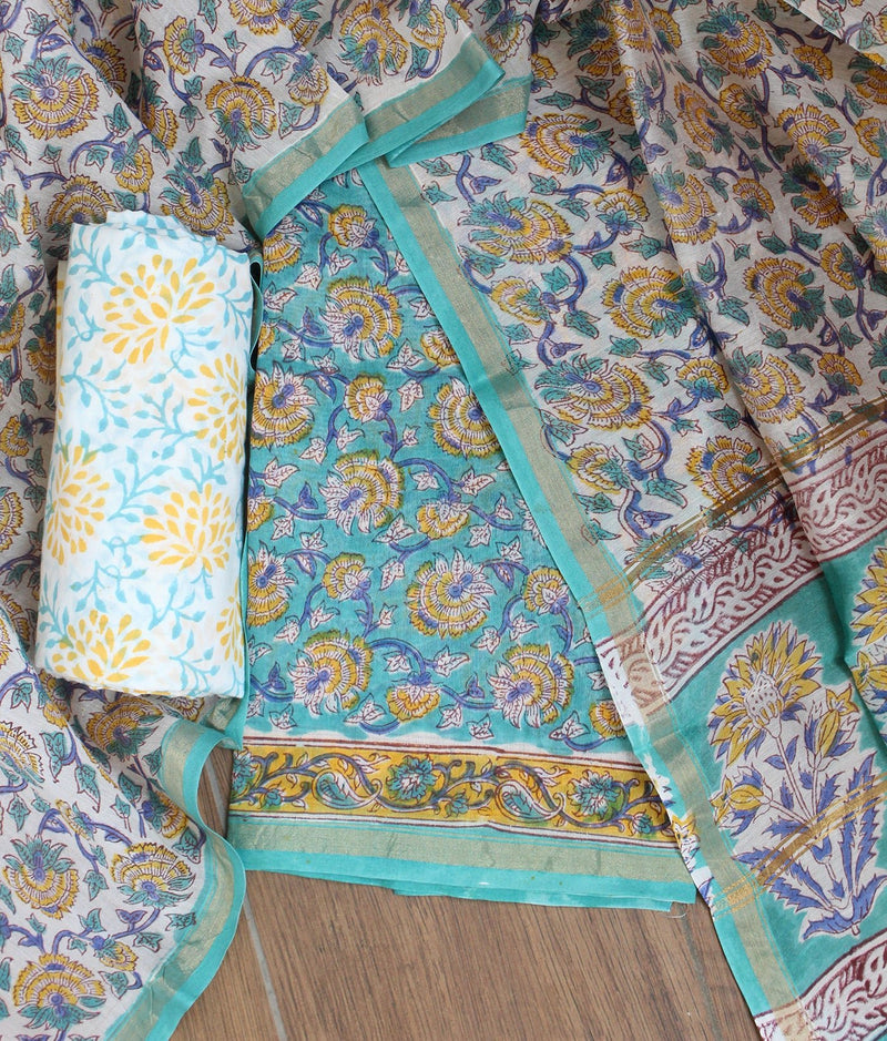 Hand Block Printed Chanderi Dress Material - Weaves of Tradition