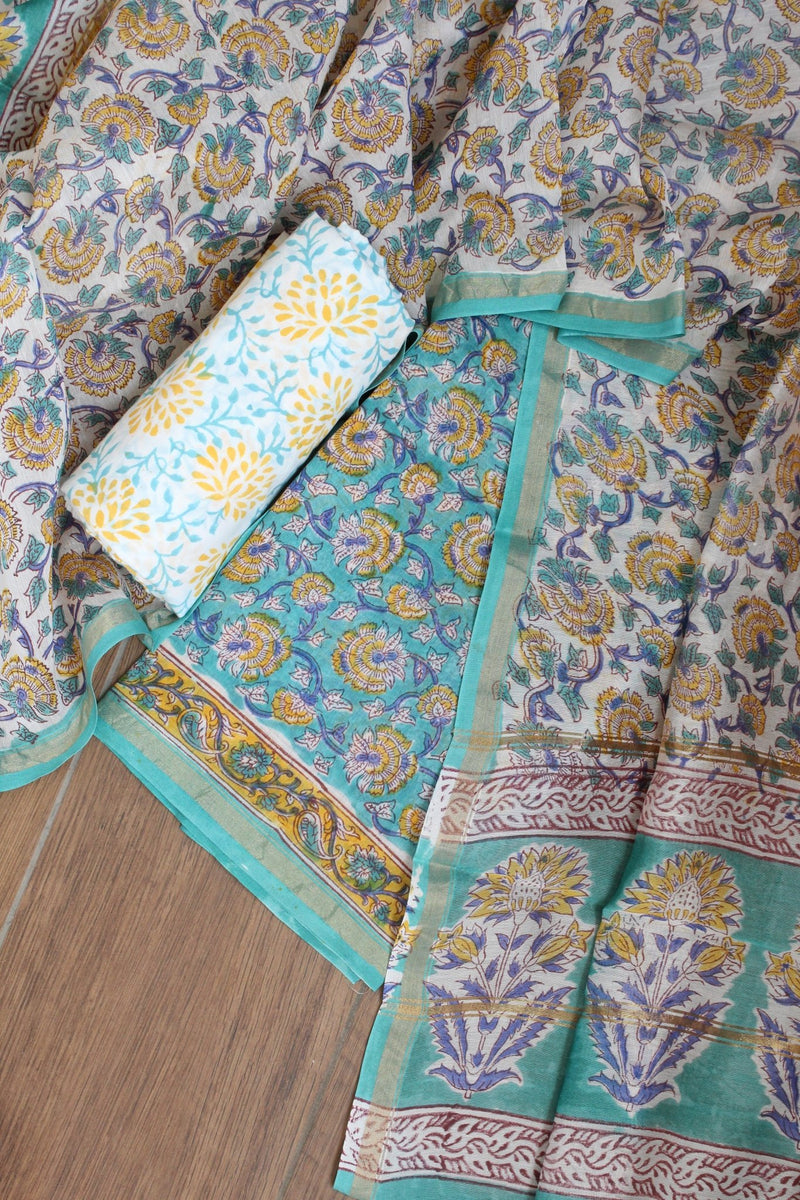 Hand Block Printed Chanderi Dress Material - Weaves of Tradition