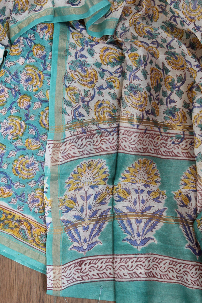 Hand Block Printed Chanderi Dress Material - Weaves of Tradition
