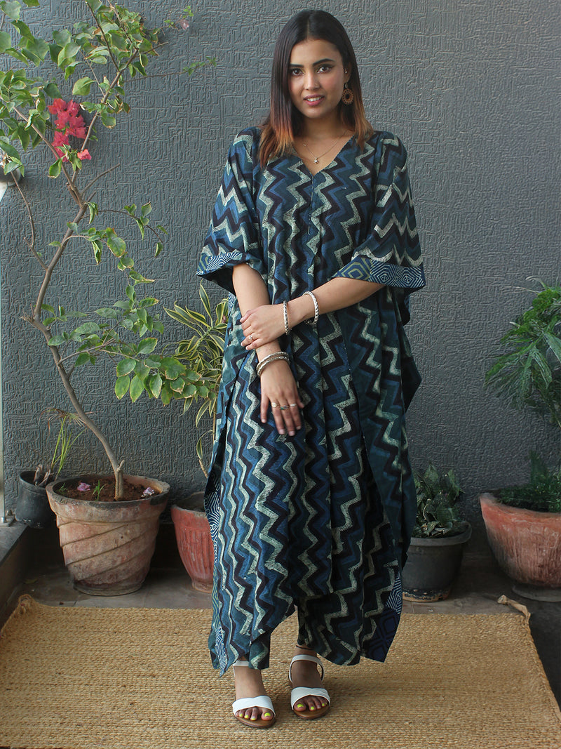 Meira Bagru Mul Cotton Kaftan and Palazzo Coord Set