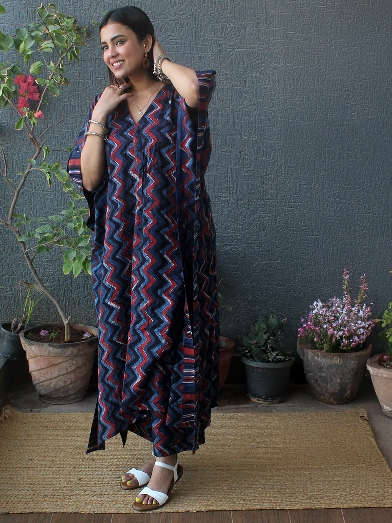Jhiri Bagru Mul Cotton Kaftan and Palazzo Coord Set