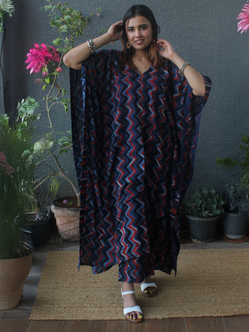 Jhiri Bagru Mul Cotton Kaftan and Palazzo Coord Set