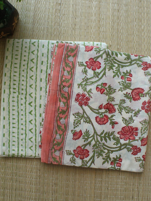 Off - White Bagru Hand Block Printed Dress Material With Cotton Dupatta - Weaves of Tradition