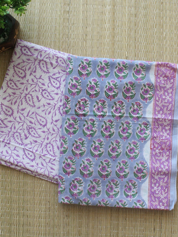 Lavender Bagru Hand Block Printed Dress Material With Cotton Dupatta - Weaves of Tradition