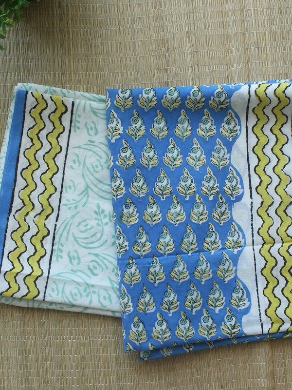 Blue Bagru Hand Block Printed Dress Material With Cotton Dupatta - Weaves of Tradition