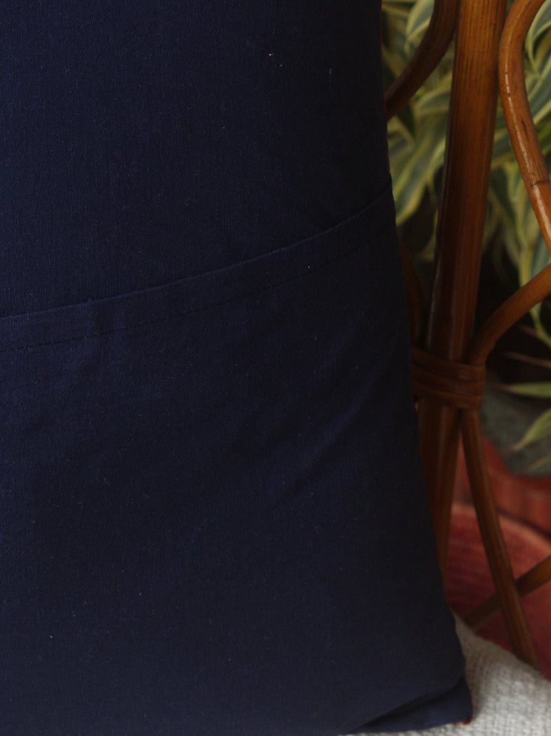 Red Ajrakh Hand Block Printed Embroidered Cotton Cushion Cover (16 inches x 16 inches)