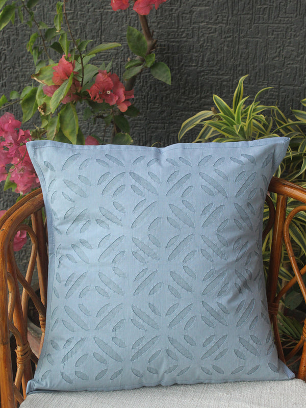 Blue Applique Cotton Cushion Cover (16 IN X 16 IN)