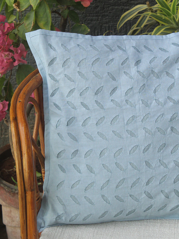 Blue Applique Cotton Cushion Cover (16 IN X 16 IN)