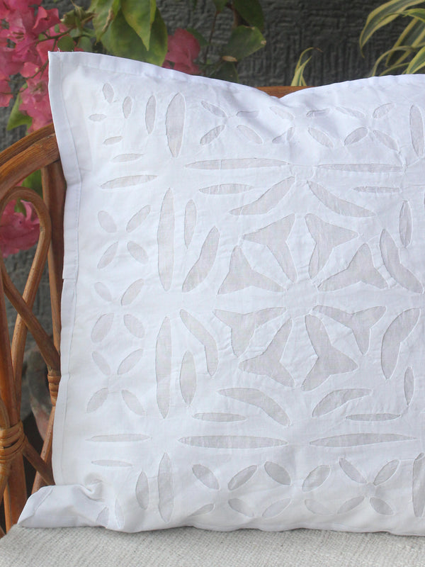White Applique Cotton Cushion Cover (16 IN X 16 IN)