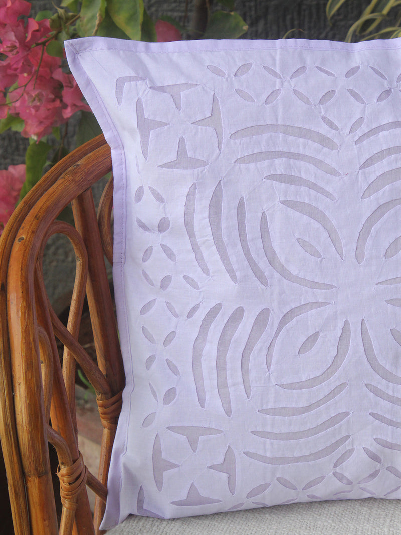 Lavender Applique Cotton Cushion Cover (16 IN X 16 IN)