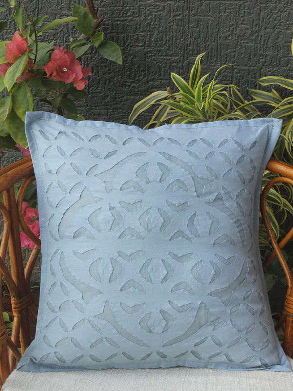 Blue Applique Cotton Cushion Cover (16 IN X 16 IN)