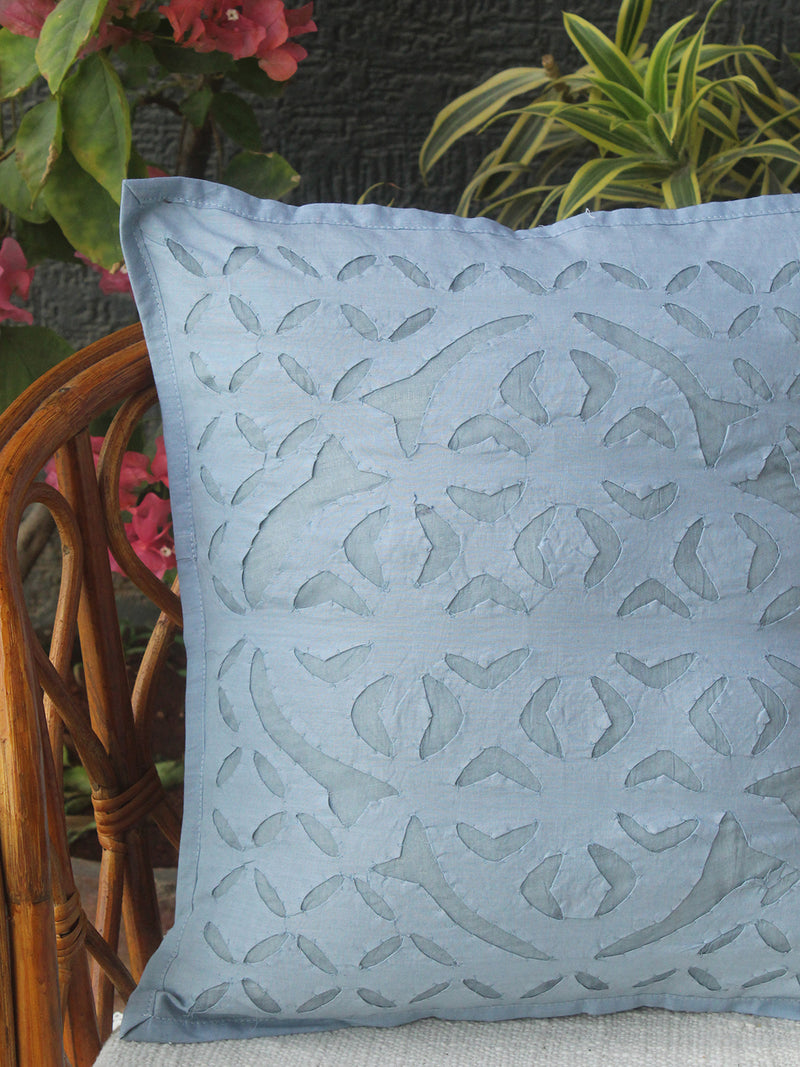 Blue Applique Cotton Cushion Cover (16 IN X 16 IN)