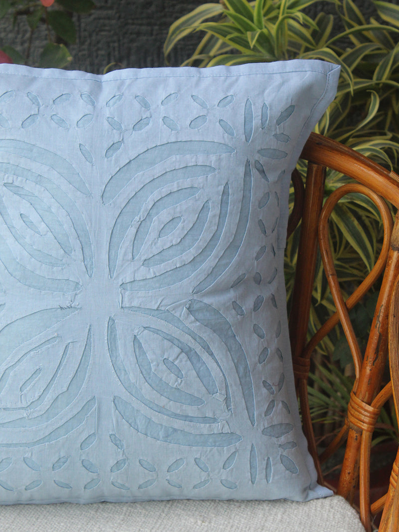 Blue Applique Cotton Cushion Cover (16 IN X 16 IN)