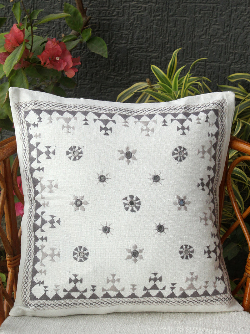 Soof Hand Embroidered Cotton Cushion Cover (16 inches x 16 inches)