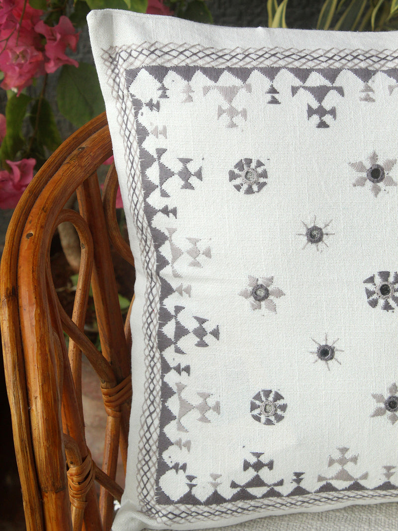 Soof Hand Embroidered Cotton Cushion Cover (16 inches x 16 inches)