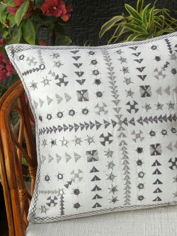 Soof Hand Embroidered Cotton Cushion Cover (16 inches x 16 inches)