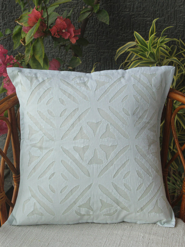 Pastel Blue Applique Cotton Cushion Cover (16 IN X 16 IN)